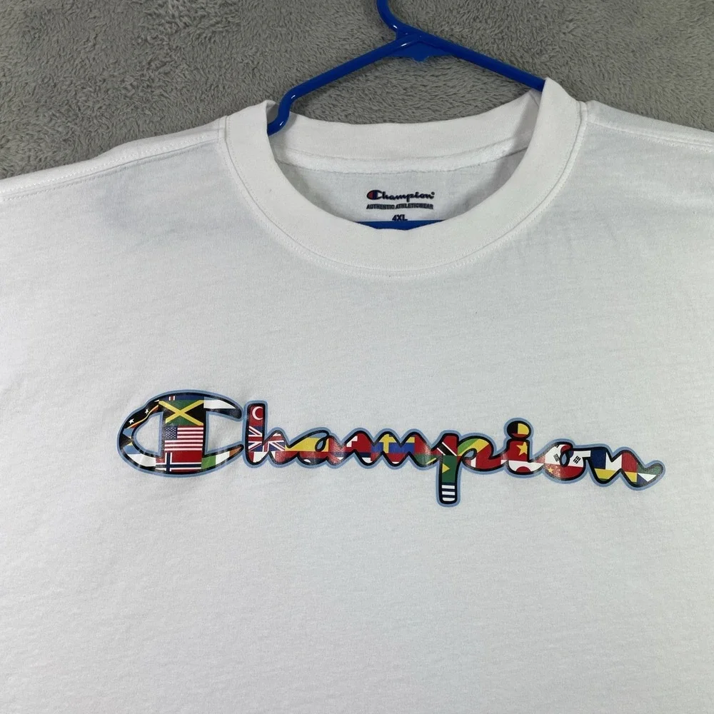 Champion Athletic Wear Shirt Adult 4XL White Spell Out Graphic Tee Short Sleeve - Picture 2 of 13